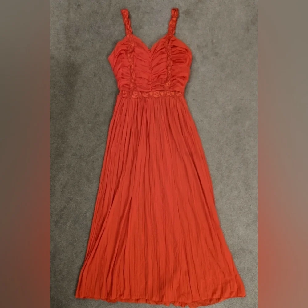 Vtg 40s Nightgown sz 38 nylon sheer peignoir lace embroidered red lace ruche - Picture 2 of 7